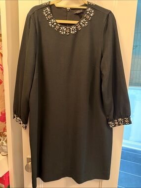 J. Crew Black Long-Sleeve Embellished Shift Dress